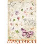 Бумага рисовая для декупажа Stamperia DFSA41117 "Бабочка и цветочки", А4